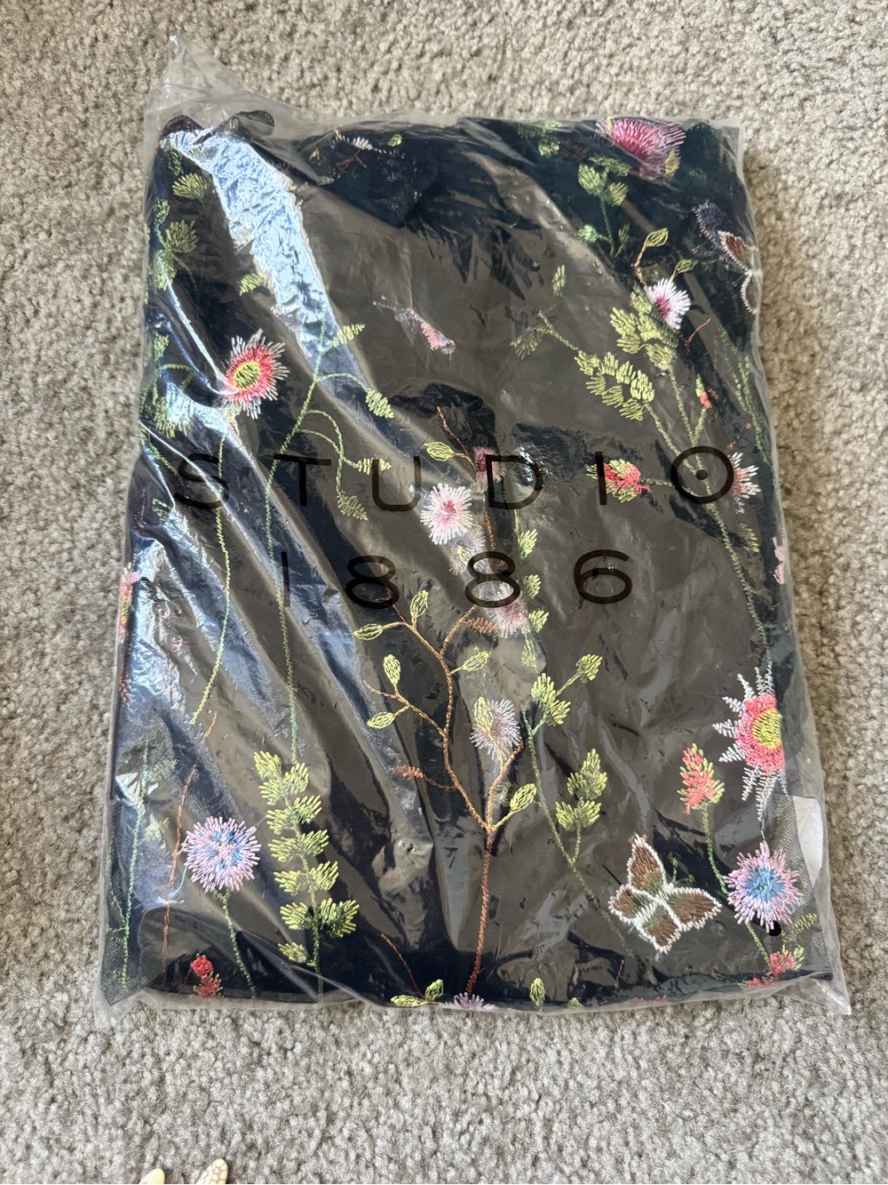 J. Jill Black Midi Skirt with Multicolor Floral Embroidery